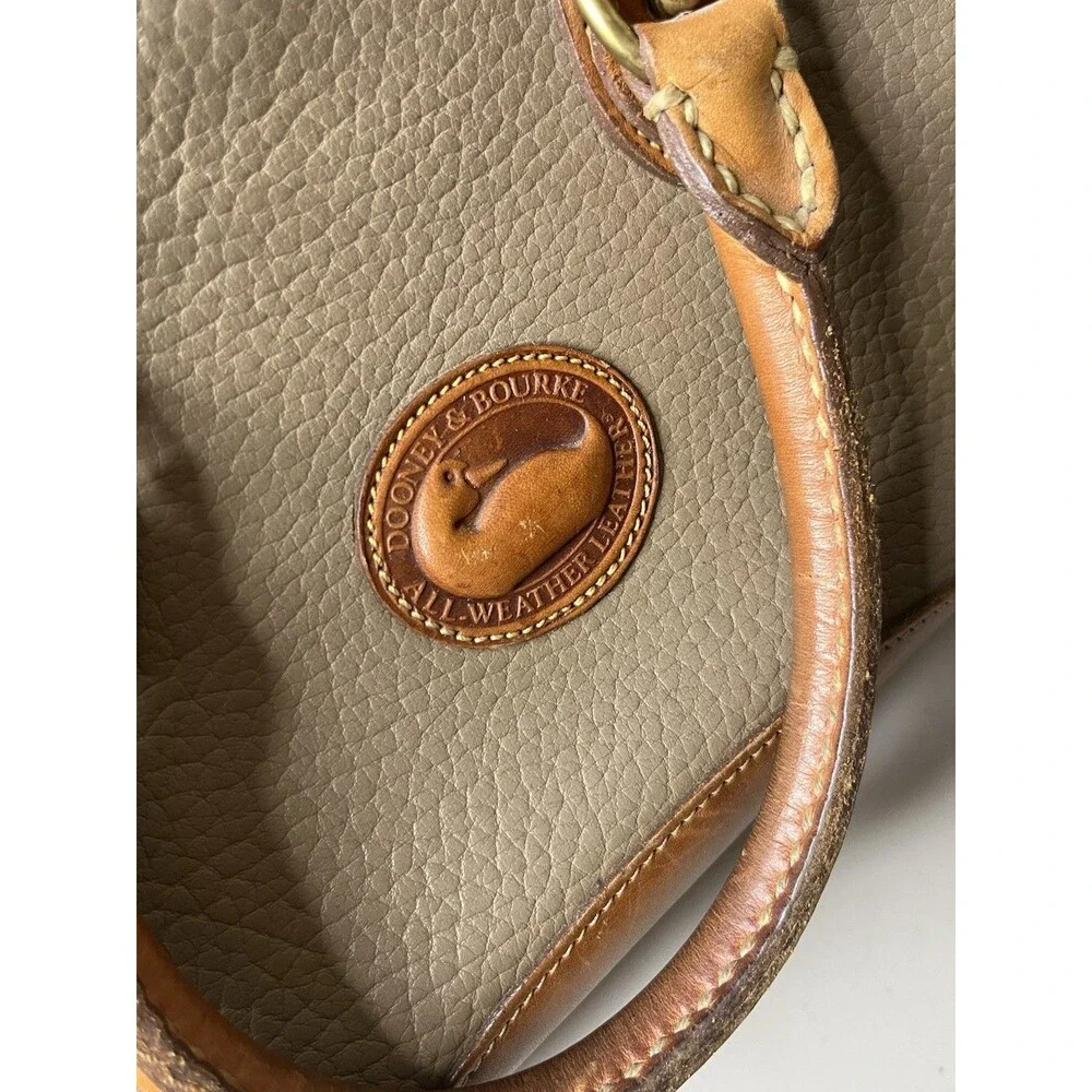 Vintage Dooney & Bourke All-Weather Leather Pebbled Satchel in Taupe and Brown